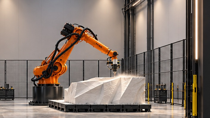 Illustration of the orange KUKA KR360 L240-3 robotic platform